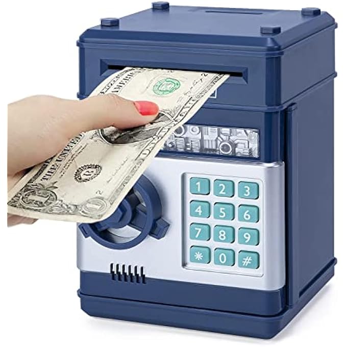 rayihni ELECTRONIC PIGGY BANK CODE LOCK FOR KIDS BABY TOY, MINI ATM SAFE COIN CASH BANKS REAL MONEY SAVING BOX WITH PASSWORD, AUTO MONEY SCROLL FOR CHILDREN,BOYS GIRLS BIRTHDAY (NAVY) - Image 1